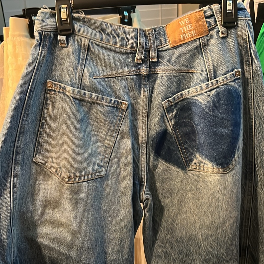 We The Free Light Blue Wide Leg Jeans with Dark Blue Patch - Picture 8 of 12